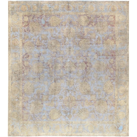 Made4Mansions 9 ft. x 9 ft. 10 in. Vintage Overdye Hand-Knotted Wool Rug, Blue & Gold MA2477274